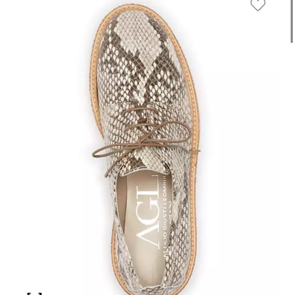 AGL Women's Leather Snakeskin Python Print Lace-Up Cork Platform Oxfords - Picture 2 of 10